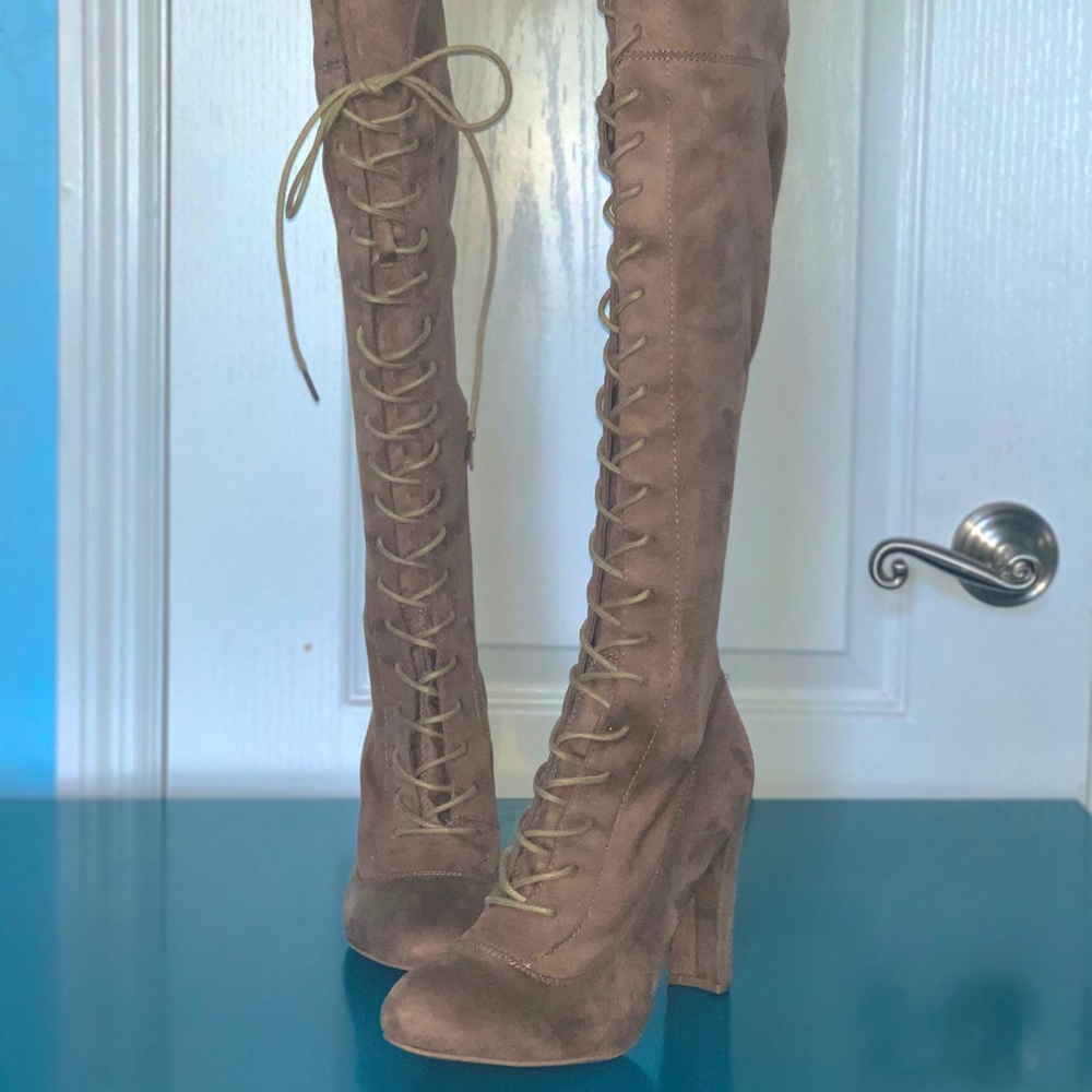 Fasionova Foax Suede Thigh High Lace Up Boot